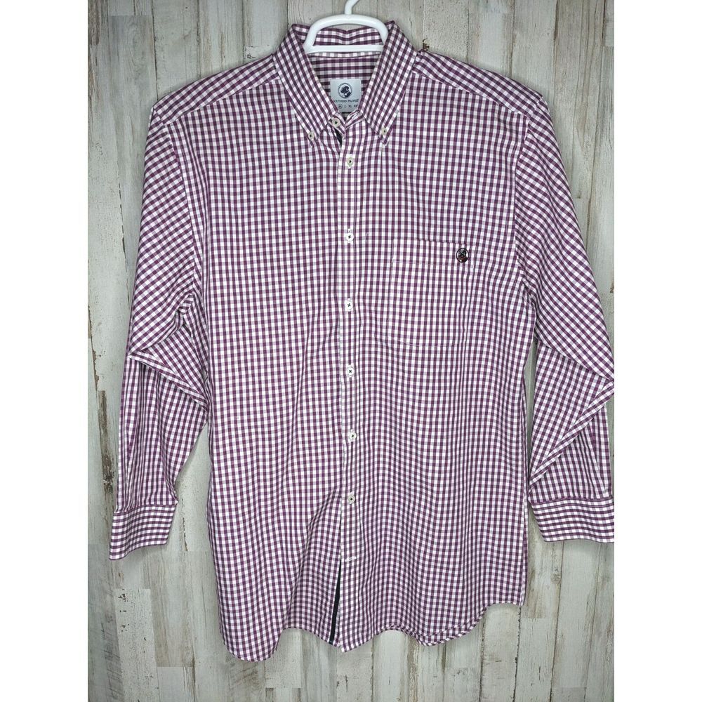 Southern Proper Shirt Medium Purple Check Front Pocket Button Down‎ Mens